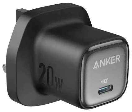 Anker Zolo 20W USB-C charger with a UK three-pin plug