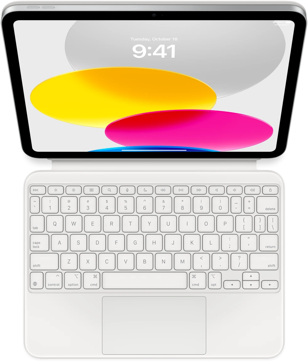 Magic Keyboard Folio attached to iPad, showing keyboard and trackpad