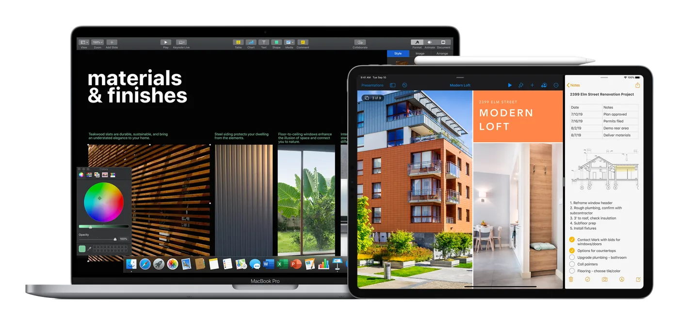 iPad Pro beside MacBook Pro (Magic Keyboard Folio not pictured)