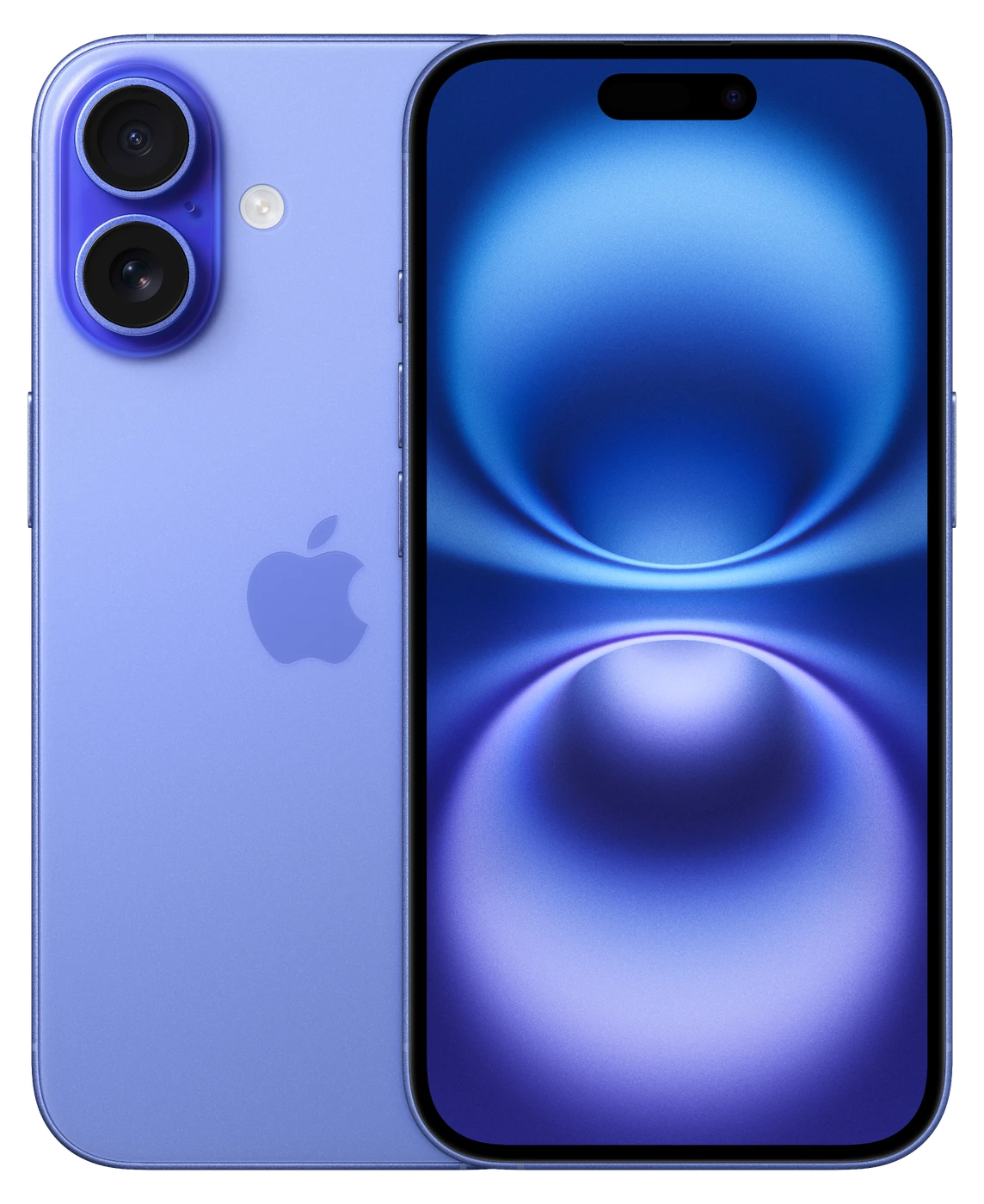 iPhone 16 in Ultramarine, back and front
