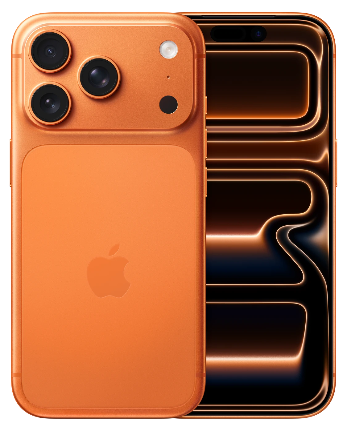 iPhone 17 Pro in Cosmic Orange, back and front