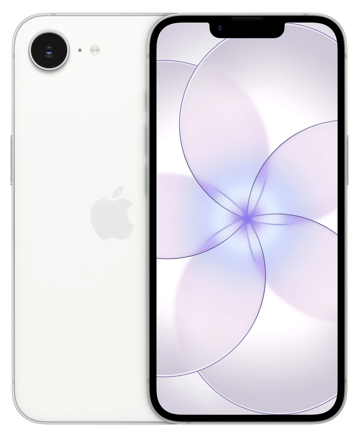 iPhone 17e in White, back and front
