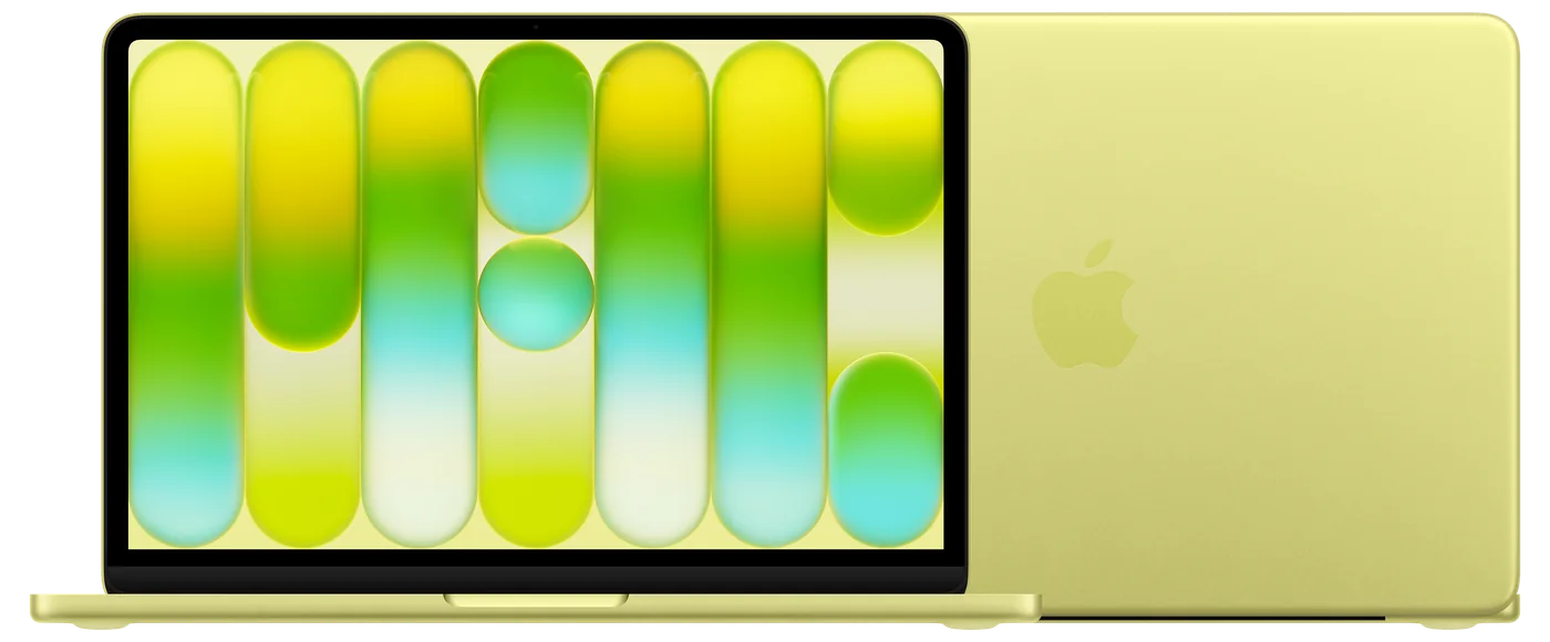 MacBook Neo in Citrus, front and back