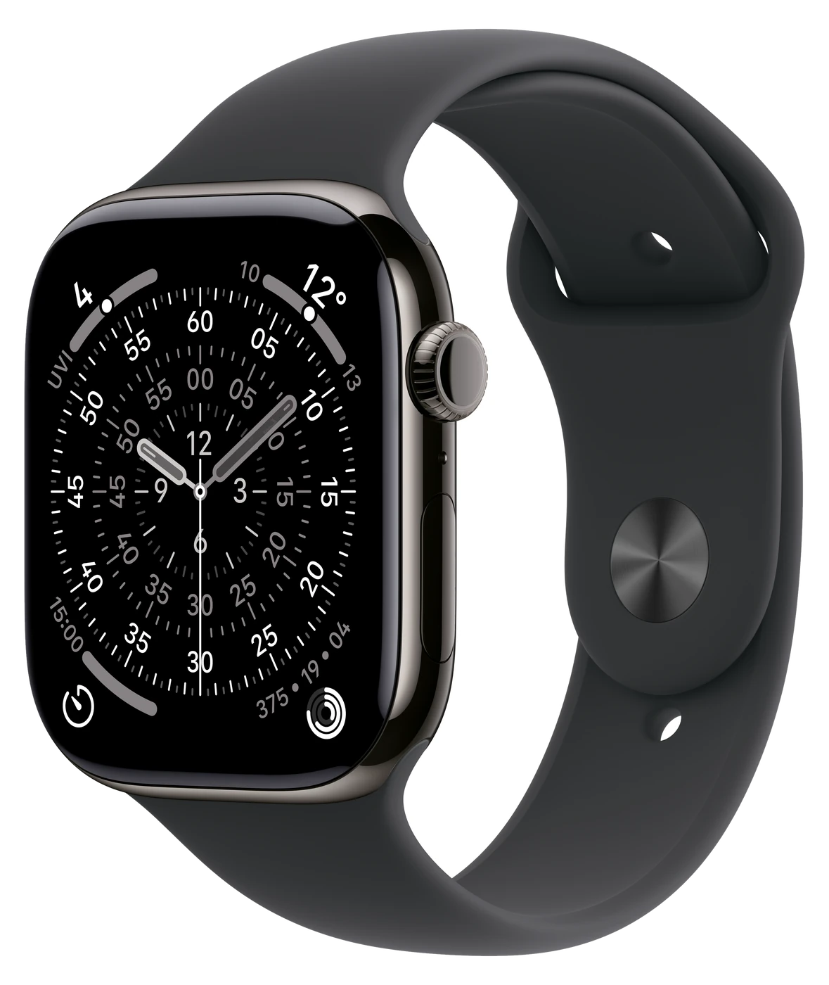 Apple Watch Series 11 in Slate Titanium with Black Sport Band