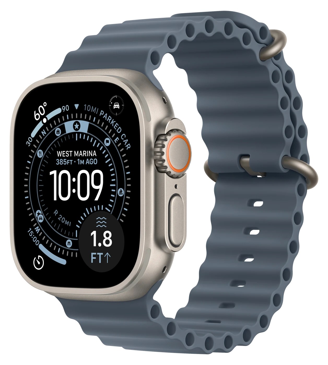 Apple Watch Ultra 3 in Natural Titanium with Anchor Blue Ocean Band