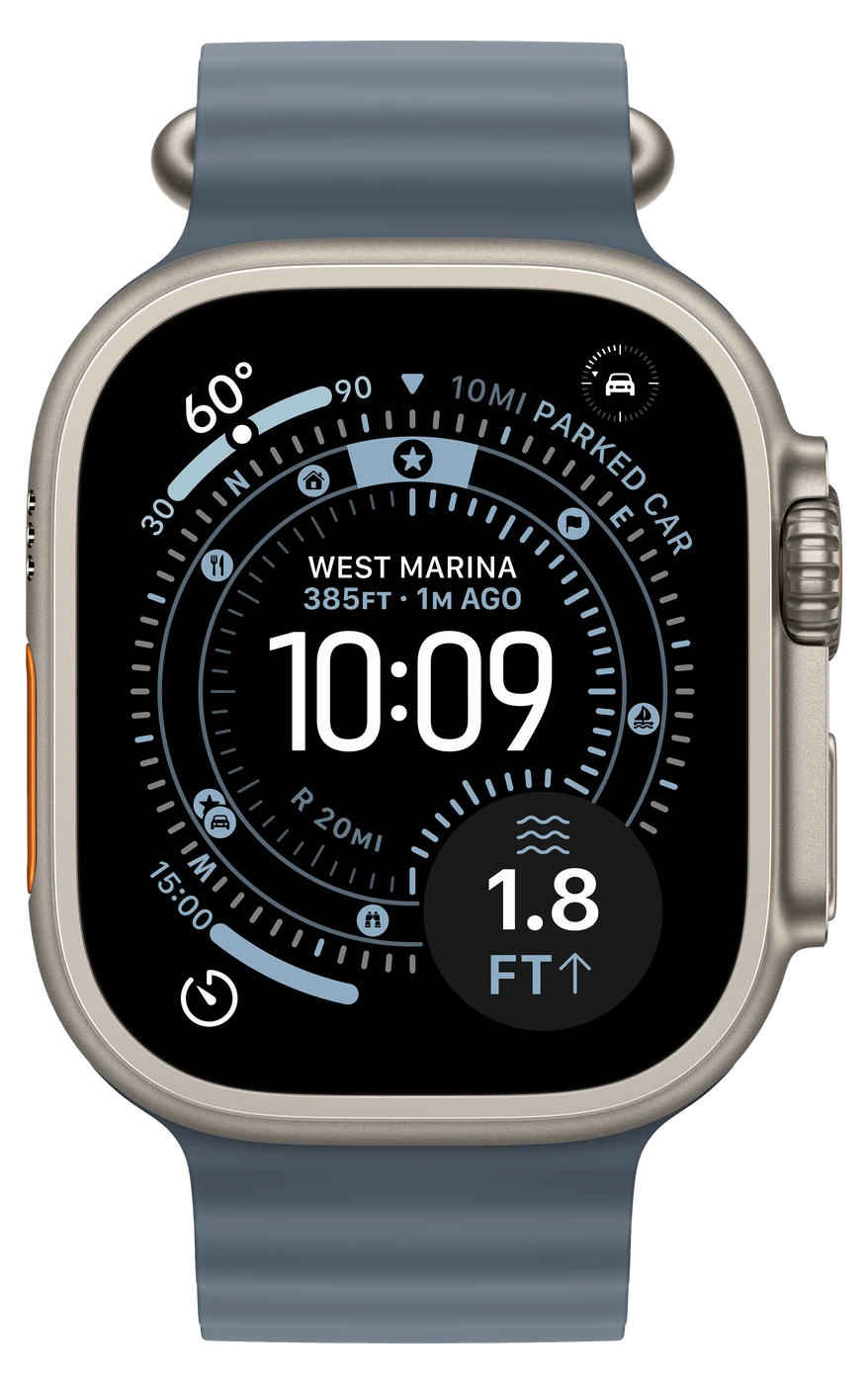 Apple Watch Ultra 3 in Natural Titanium with Anchor Blue Ocean Band