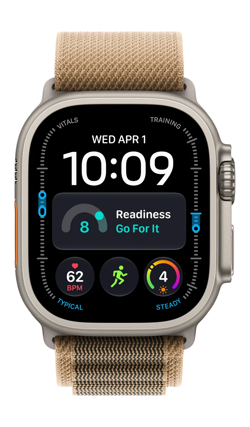 Apple Watch Ultra 4 in Natural Titanium with Desert Alpine Loop