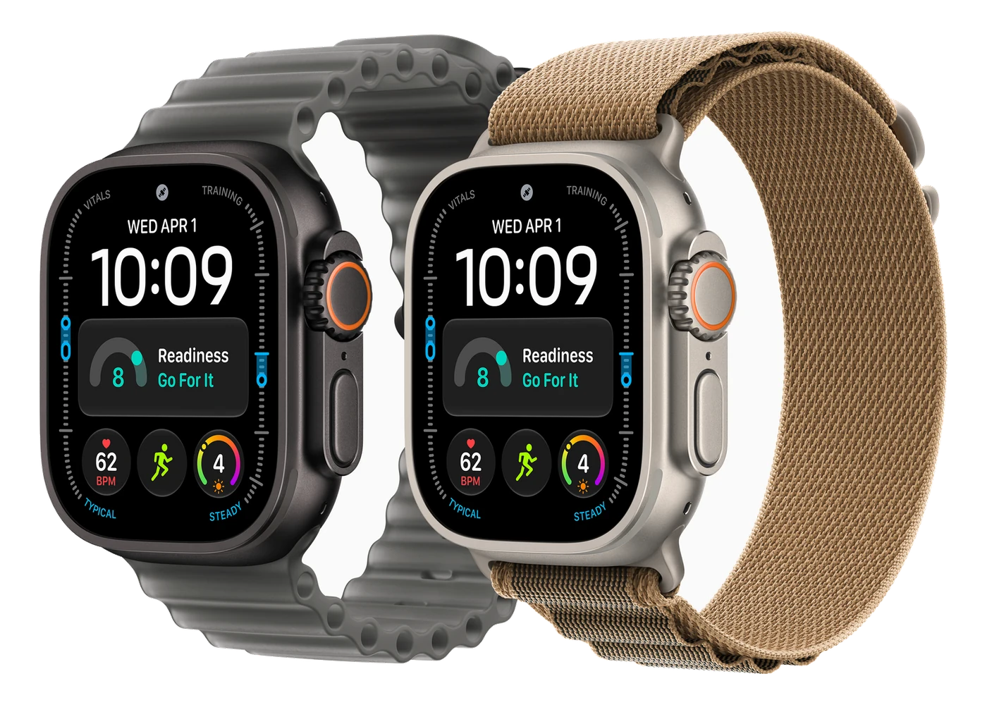 Apple Watch Ultra 4 in natural and black titanium