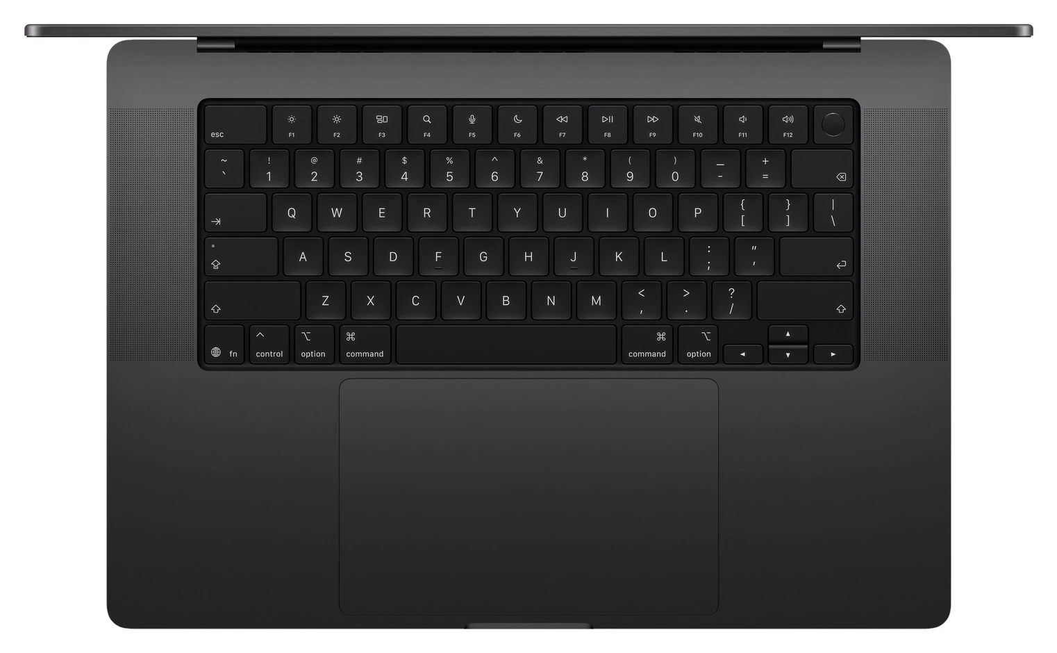 Top-down view of the 16-inch MacBook Pro in Space Black