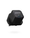 A black Anker PowerPort III 20W Cube, showing the USB-C charge port in a compact design.